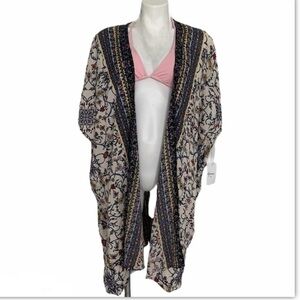 Boho Bohemian KIMONO duster Small beige blue Gypsy